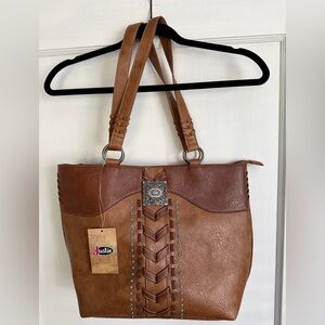 Justin Pecan & Caramel Leather Square Concho Tote Bag